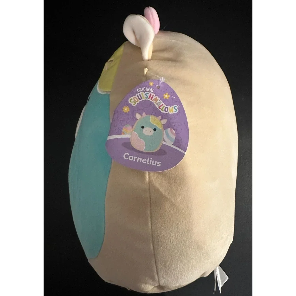 Squishmallows Original Cornelius The Cow 12in Easter Plush Teal Pink Tan Floral